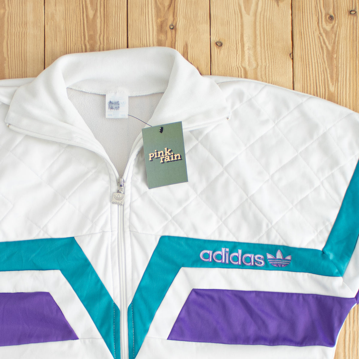 (M/L) Adidas Vintage Embroidered Full-Zip Sweatshirt White
