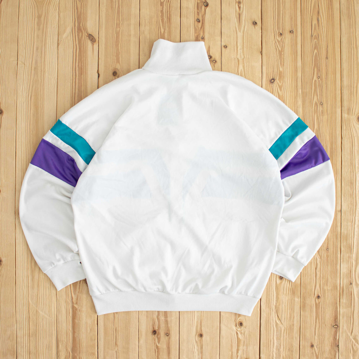 (M/L) Adidas Vintage Embroidered Full-Zip Sweatshirt White