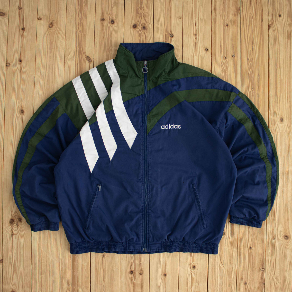 (XL) Adidas Vintage Embroidered Jacket Green Blue