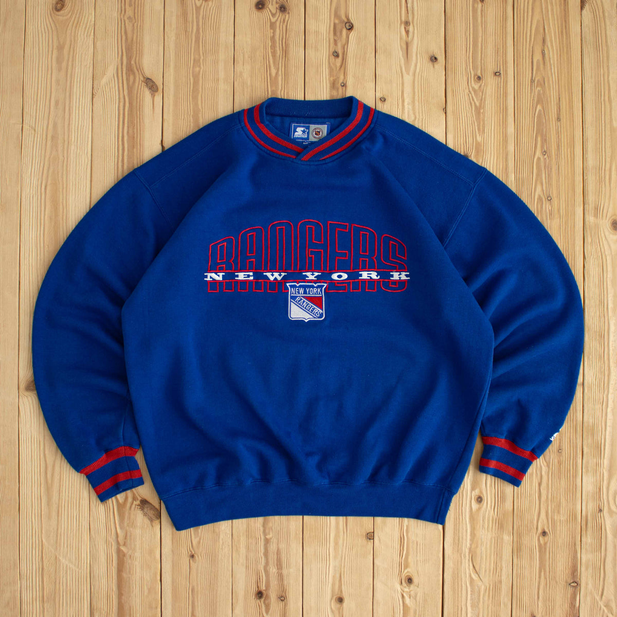(M/L) Starter New York Rangers Vintage Embroidered Sweatshirt Blue