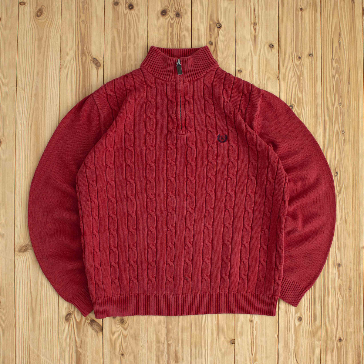 (S/M) Chaps Ralph Lauren Vintage Embroidered Quarter-Zip Red