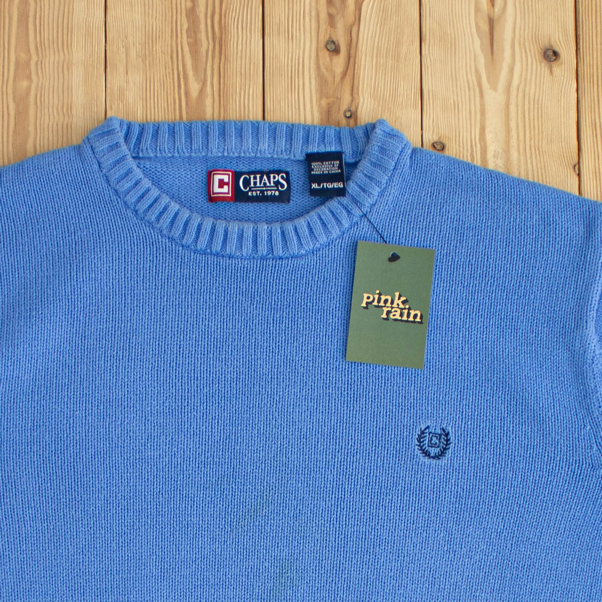 (L/XL) Chaps Ralph Lauren Vintage Embroidered Sweater Blue