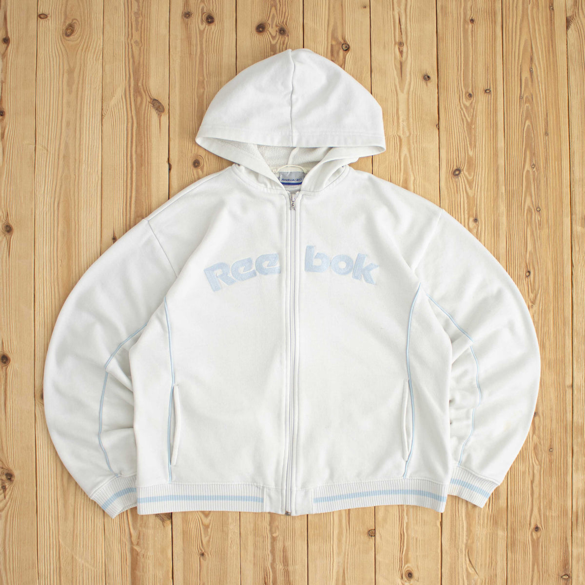 (S) Reebok Vintage Embroidered Full-Zip Hoodie White