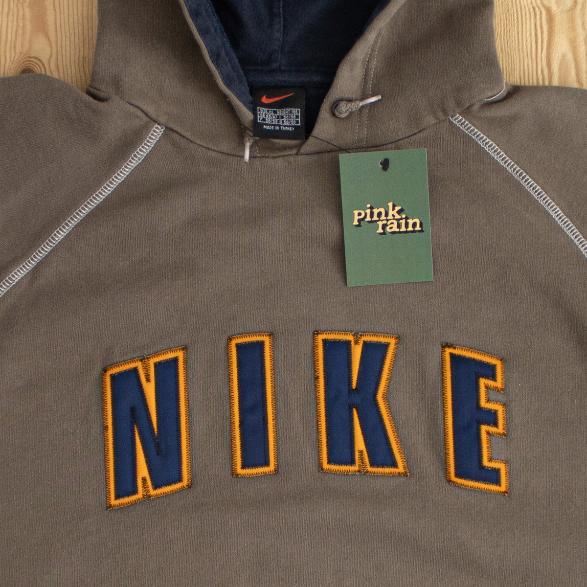(XL) Nike Spell Out Vintage Embroidered Hoodie Brown