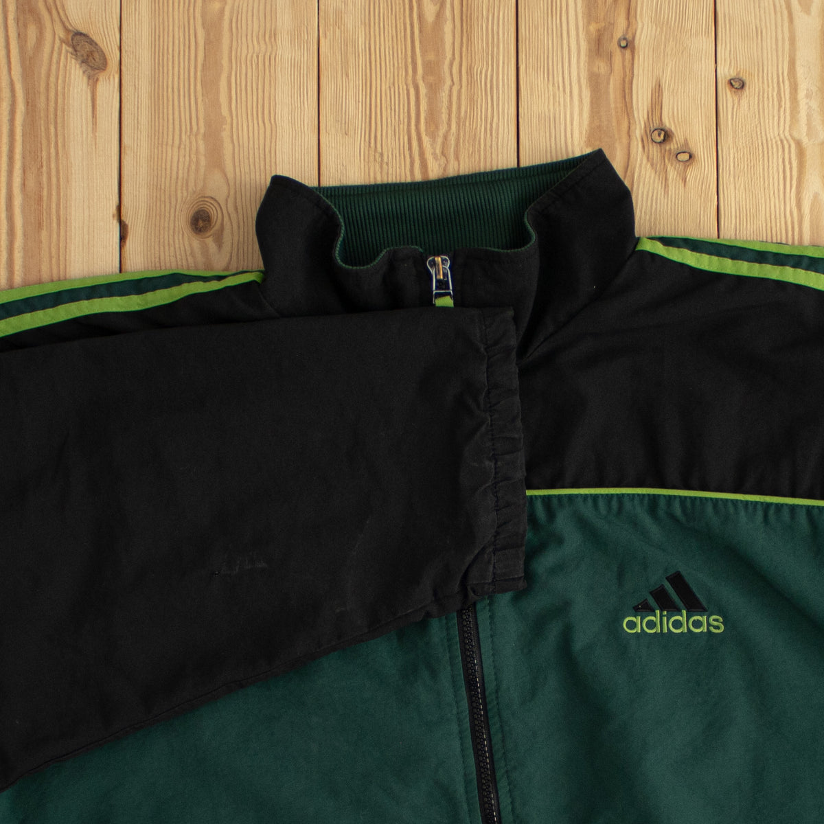 (L) Adidas Back Logo Vintage Embroidered Jacket Green