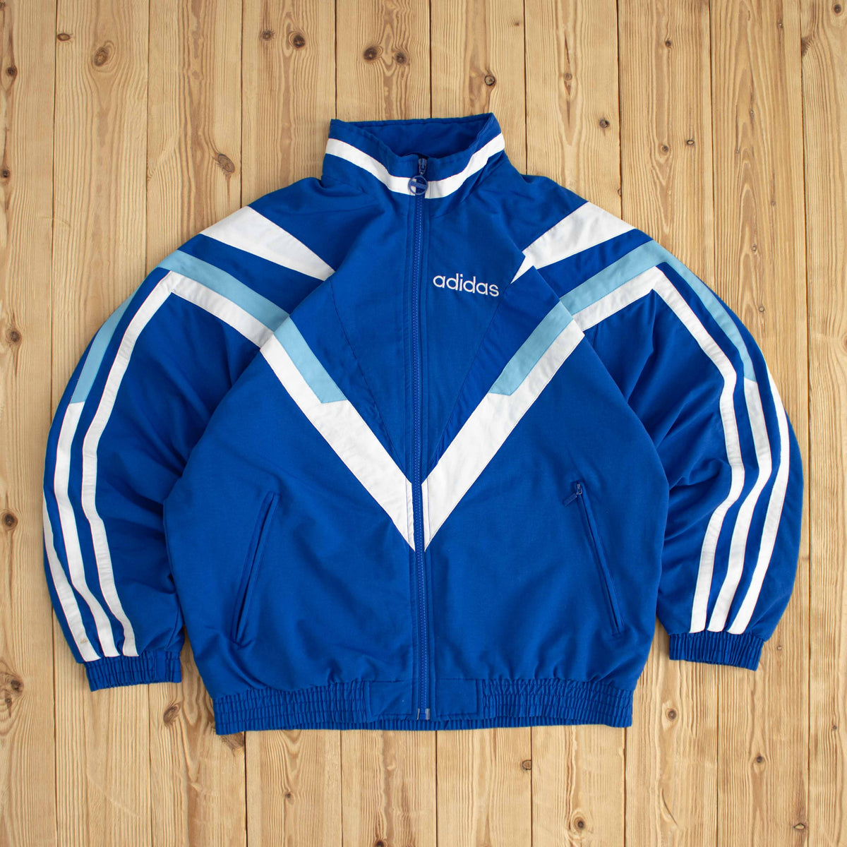(M) Adidas Vintage Striped Embroidered Jacket Blue