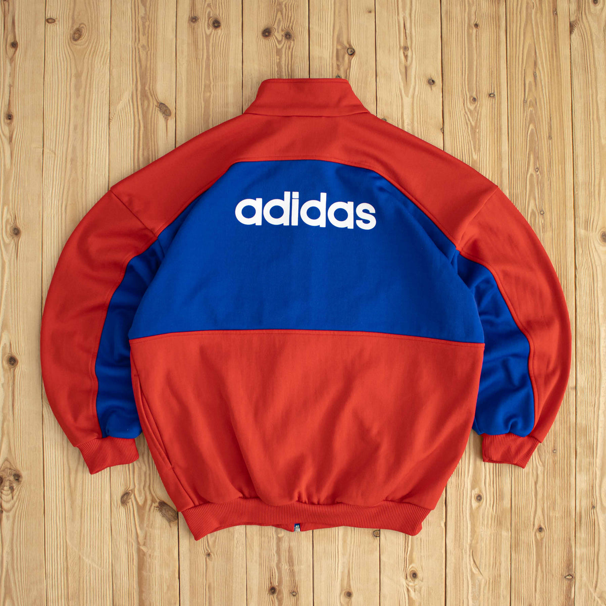 (L) Adidas Vintage Striped Embroidered Full-Zip Sweatshirt Red Blue