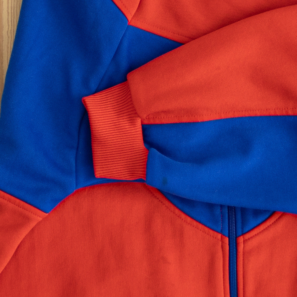 (L) Adidas Vintage Striped Embroidered Full-Zip Sweatshirt Red Blue