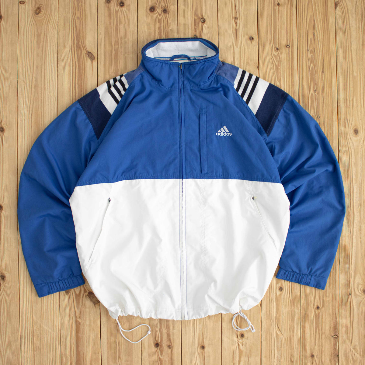 (L) Adidas Vintage Tennis Embroidered Jacket White Blue