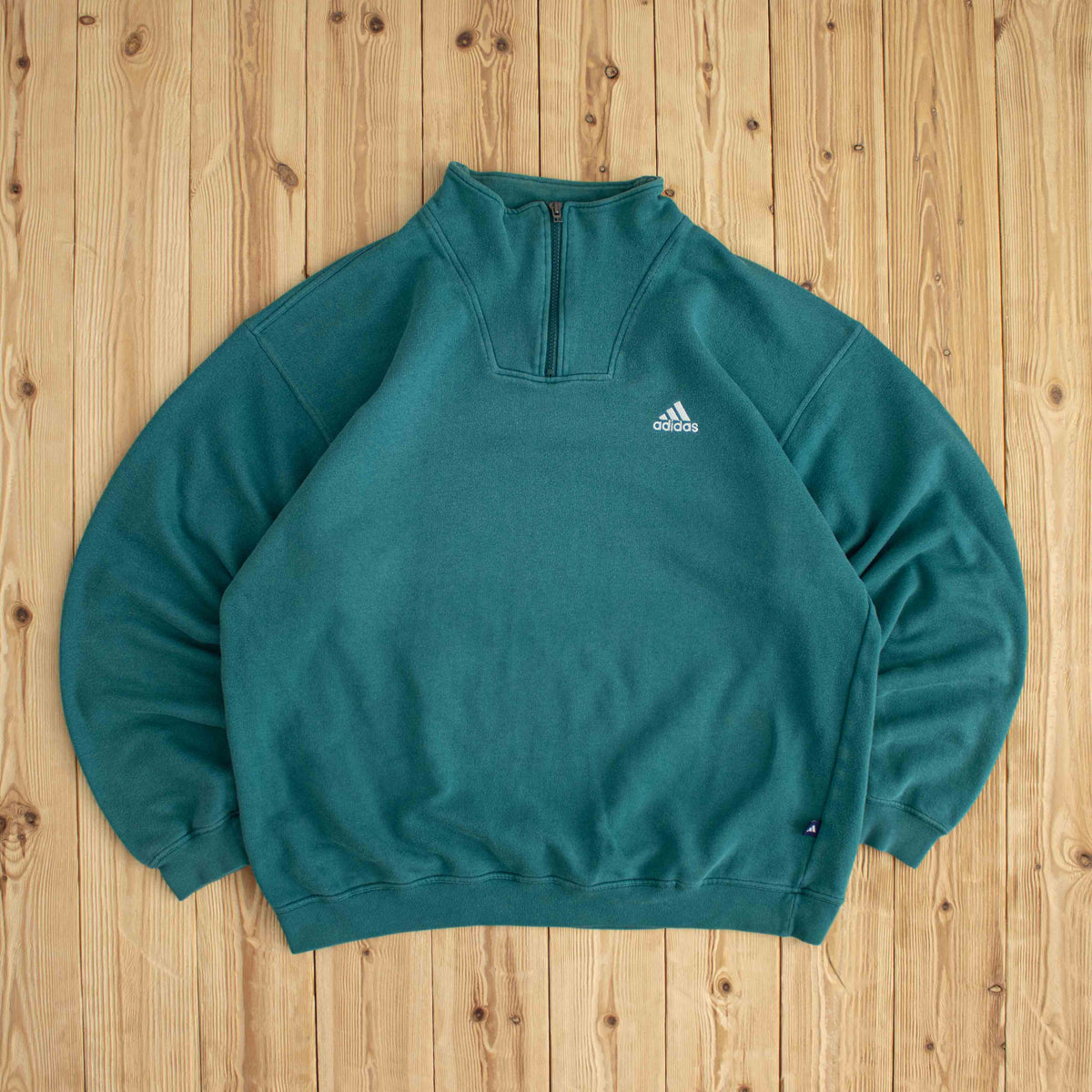 (L) Adidas Vintage Essential Embroidered Quarter-Zip Green