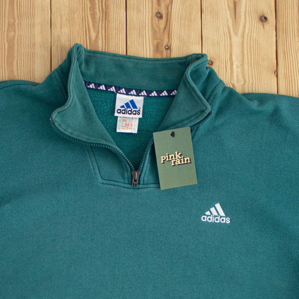 (L) Adidas Vintage Essential Embroidered Quarter-Zip Green