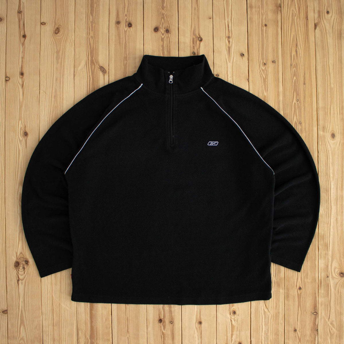 (L/XL) Reebok Vintage Embroidered Light Fleece Quarter-Zip Black