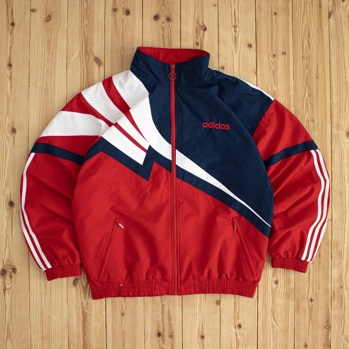 (L) Adidas Striped Vintage Embroidered Jacket Red