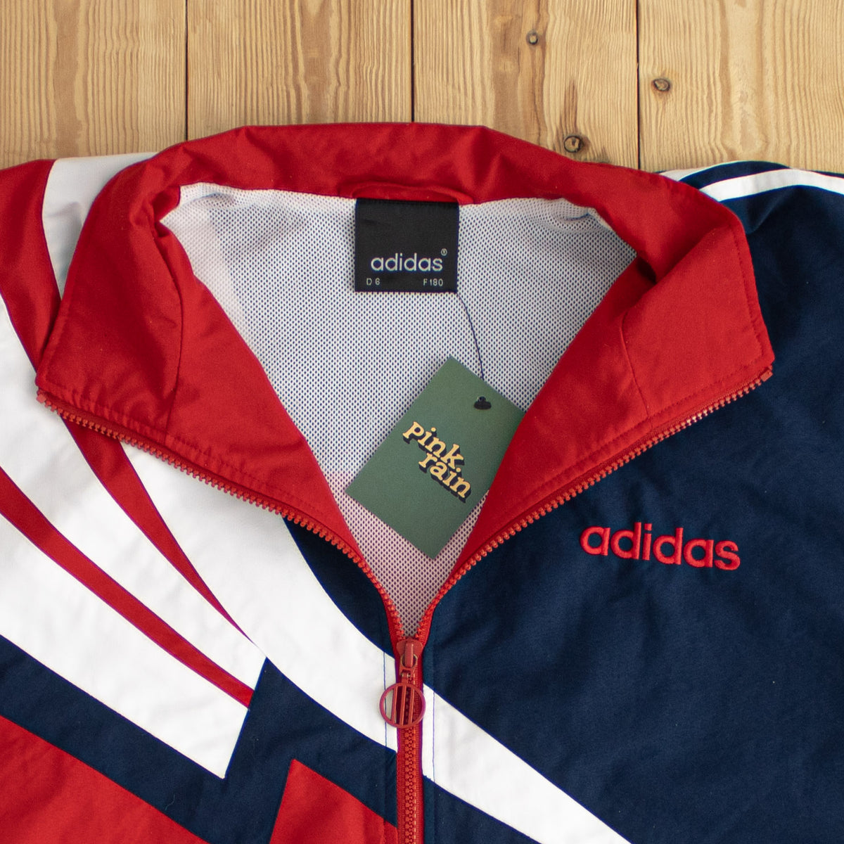 (L) Adidas Striped Vintage Embroidered Jacket Red