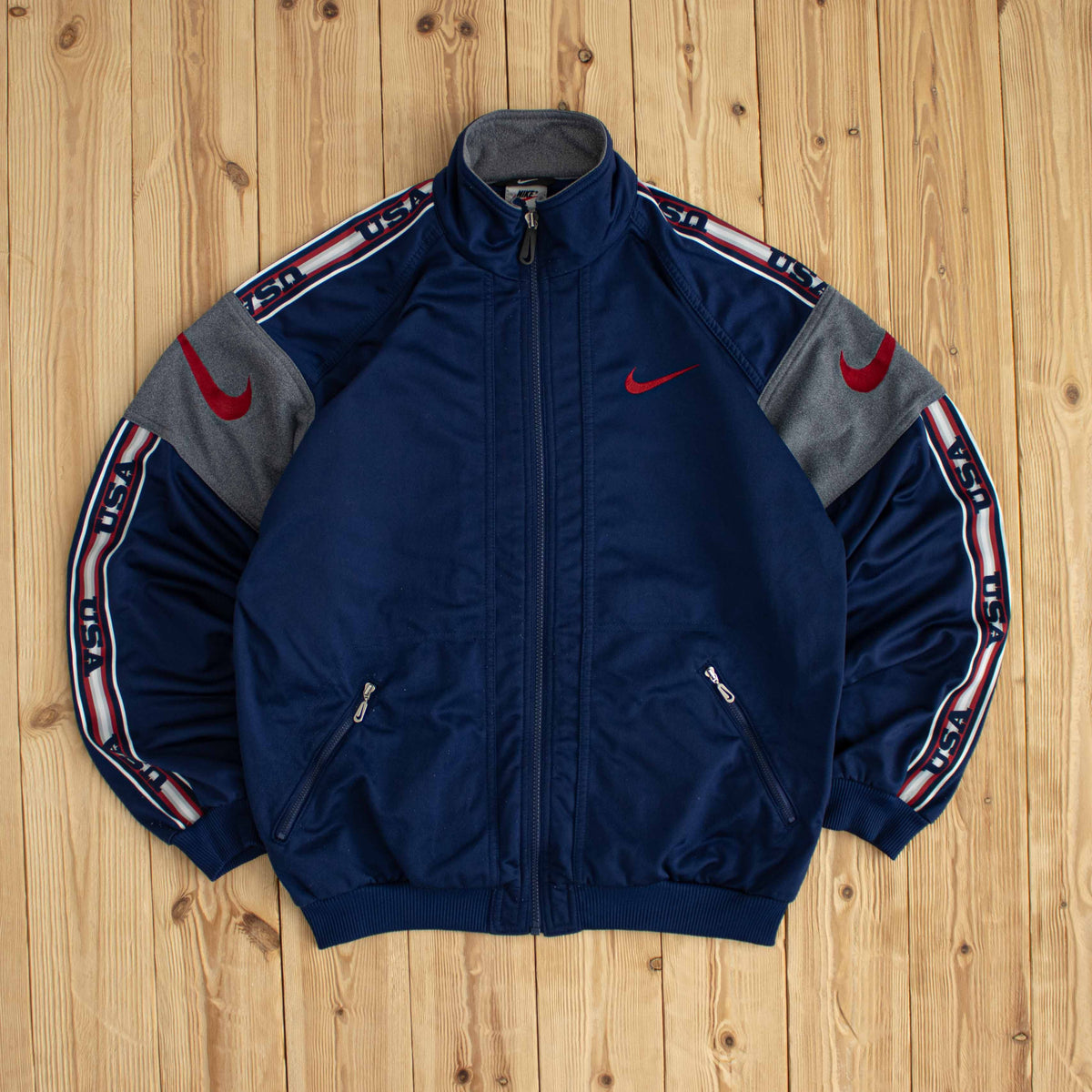 (M) Nike USA Vintage Embroidered Full-Zip Sweatshirt Blue