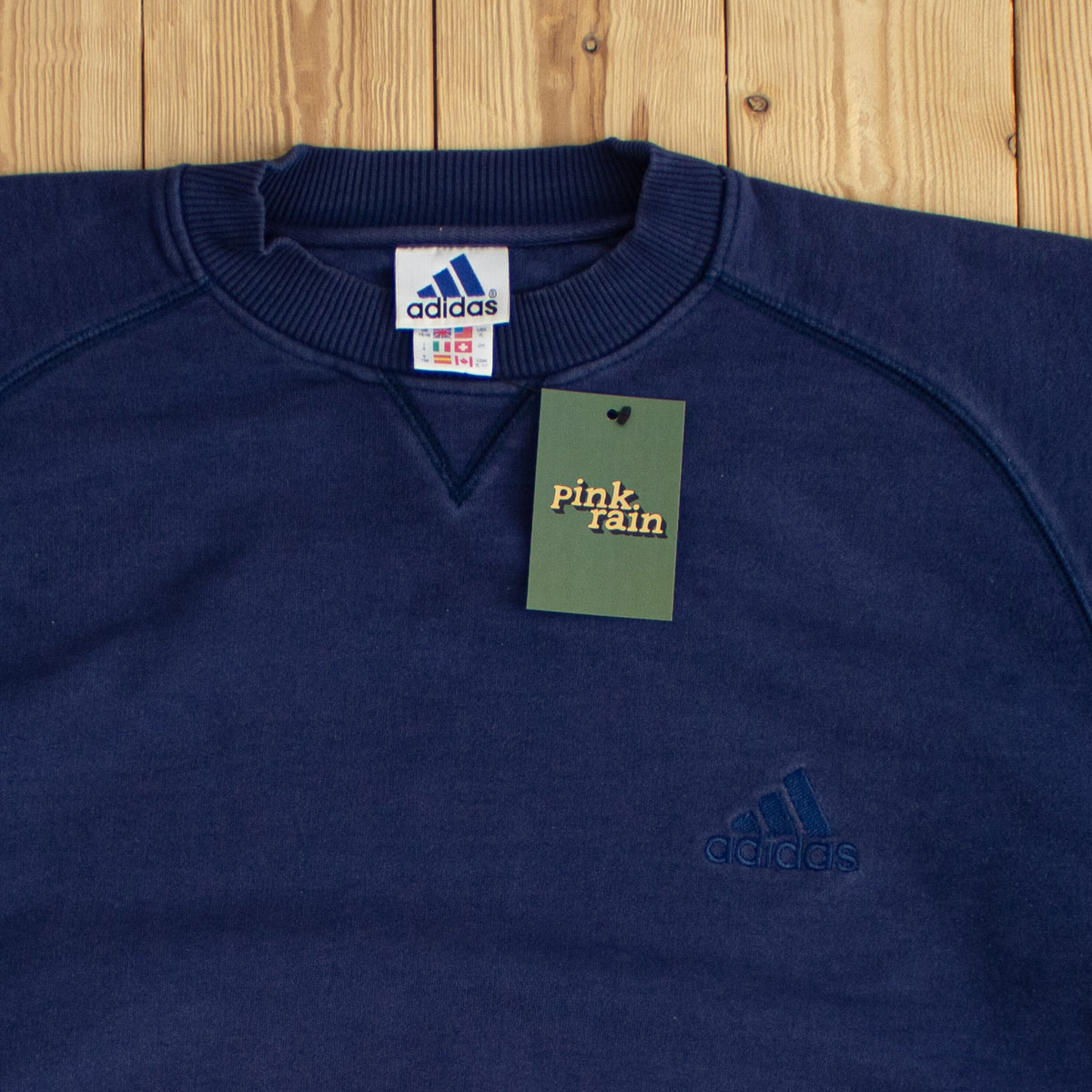 (L/XL) Adidas Vintage Essential Embroidered Sweatshirt Blue