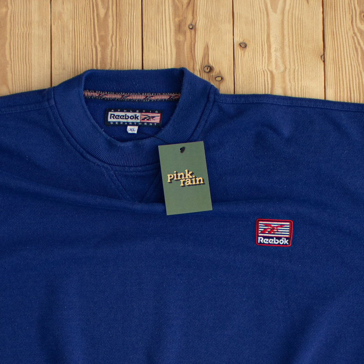 (L/XL) Reebok Athletic Department Vintage Embroidered Sweatshirt Blue