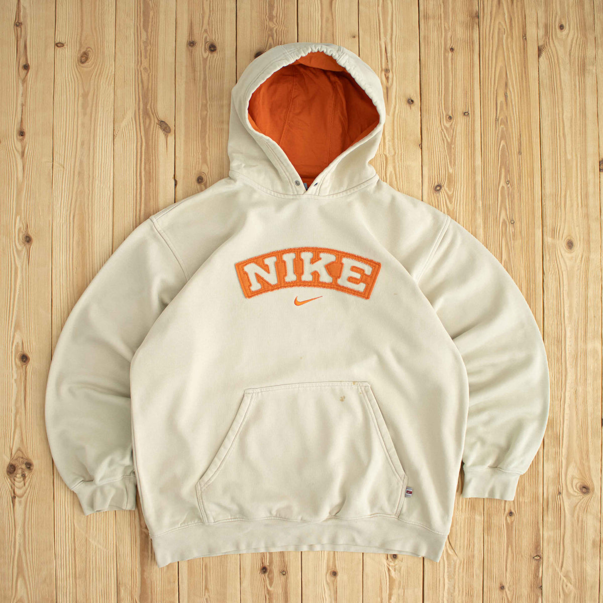 (M/L) Nike Spell Out Vintage Embroidered Hoodie Beige