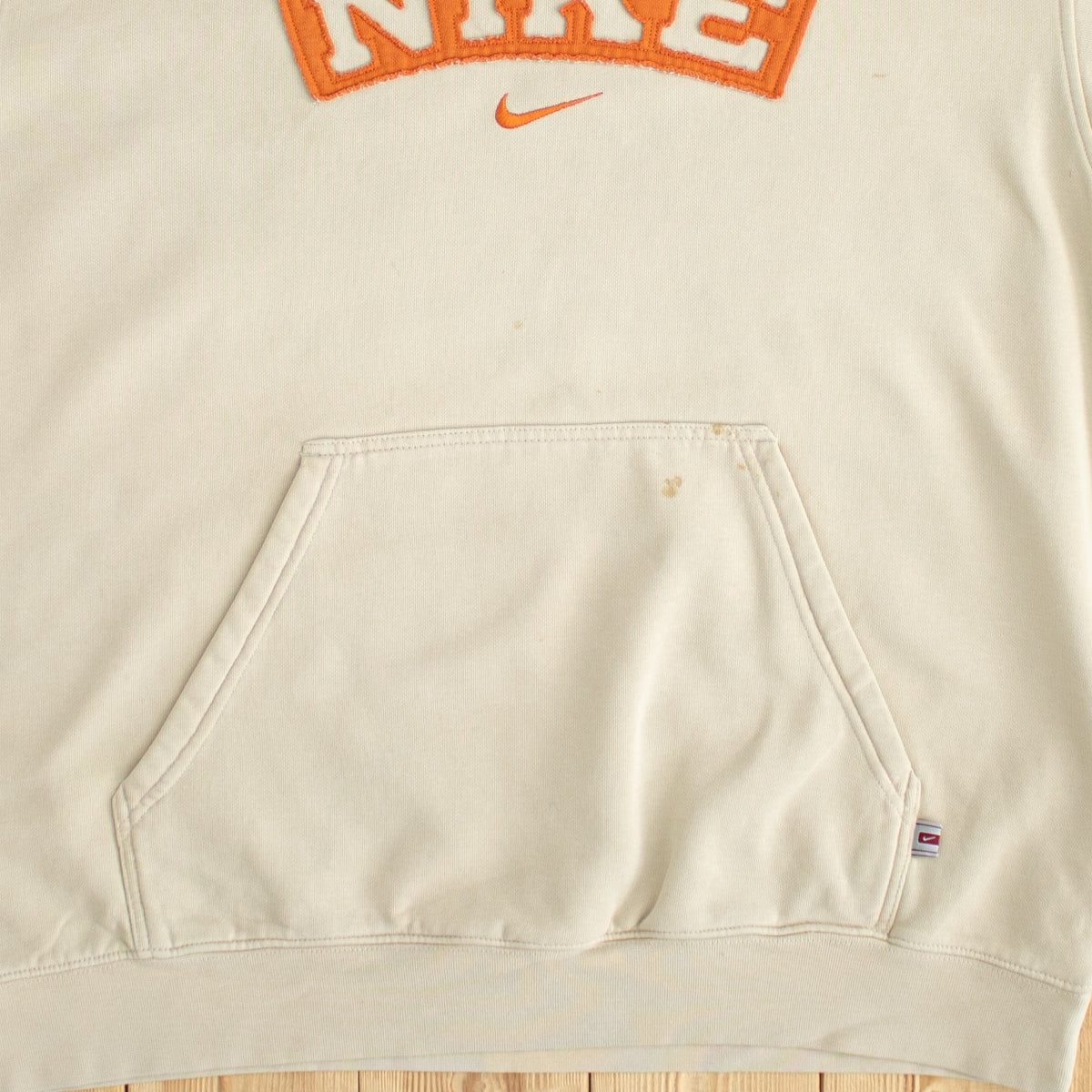 (M/L) Nike Spell Out Vintage Embroidered Hoodie Beige
