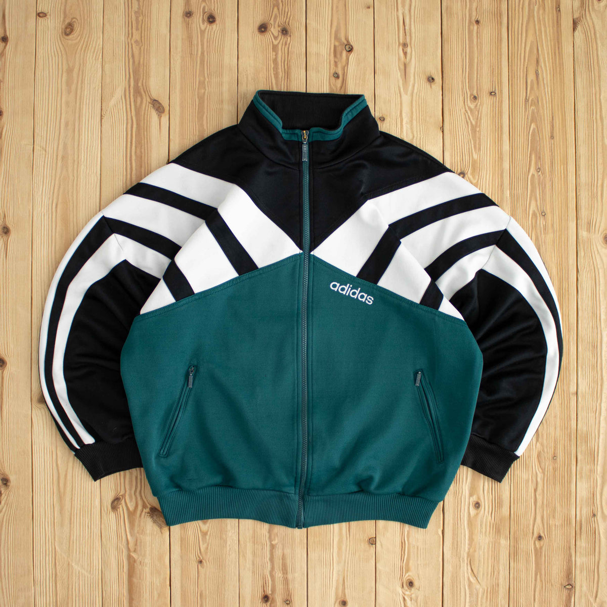 (M) Adidas Striped Vintage Embroidered Full-Zip Sweatshirt Green