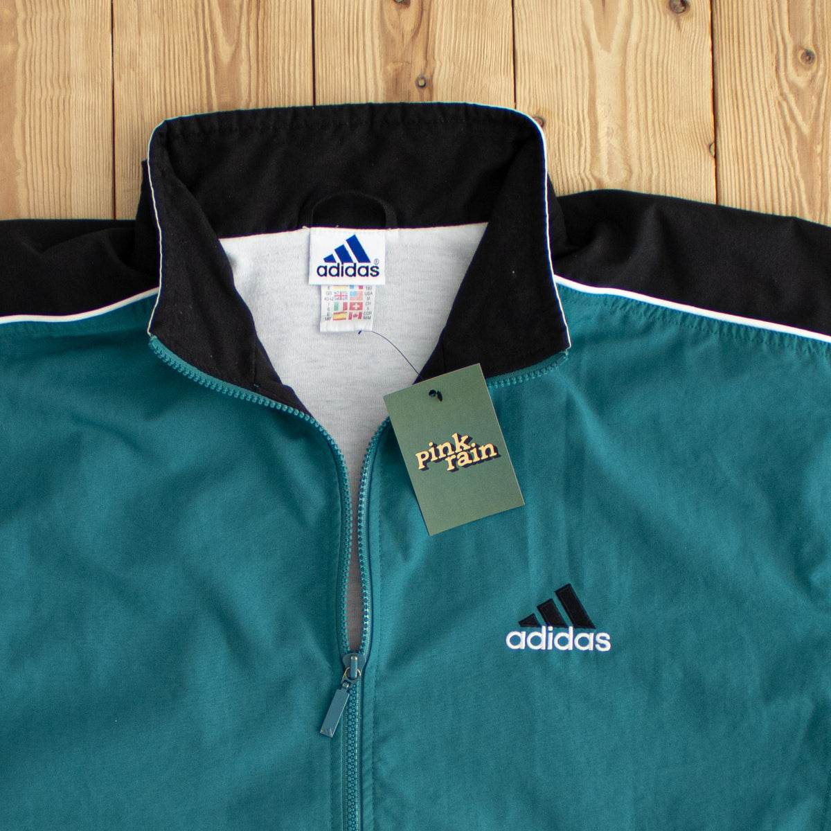 (M/L) Adidas Back Logo Vintage Embroidered Jacket Green/Blue