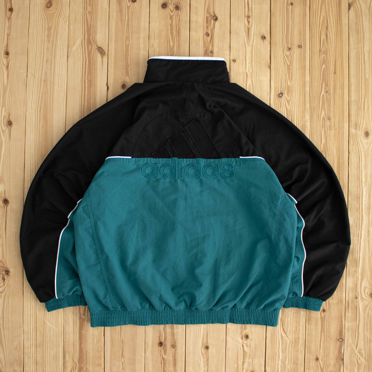 (M/L) Adidas Back Logo Vintage Embroidered Jacket Green/Blue