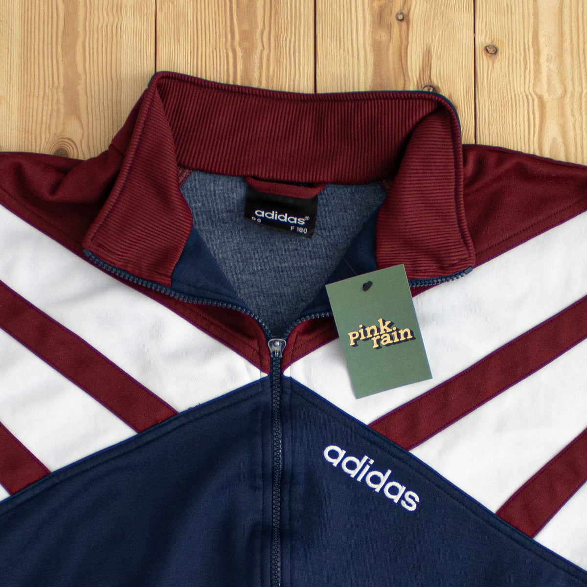 (M) Adidas Side Striped Vintage Embroidered Full-Zip Sweatshirt Burgundy