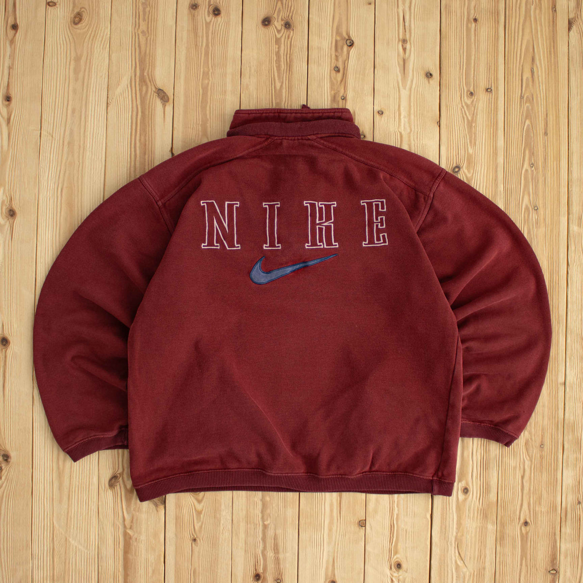 (S/M) Nike Back Spell Out Vintage Embroidered Quarter-Zip Red