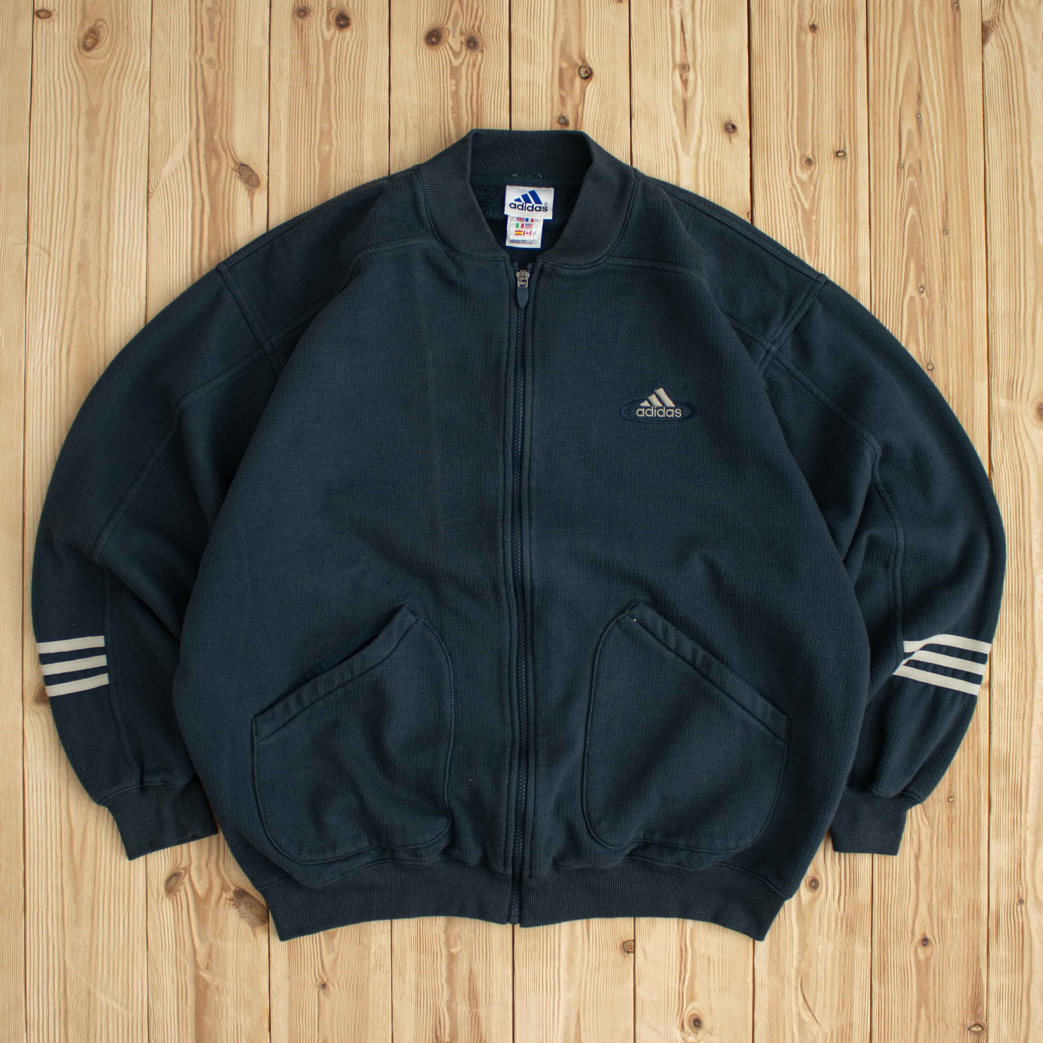 (L/XL) Vintage Adidas Embroidered Full-Zip Sweatshirt