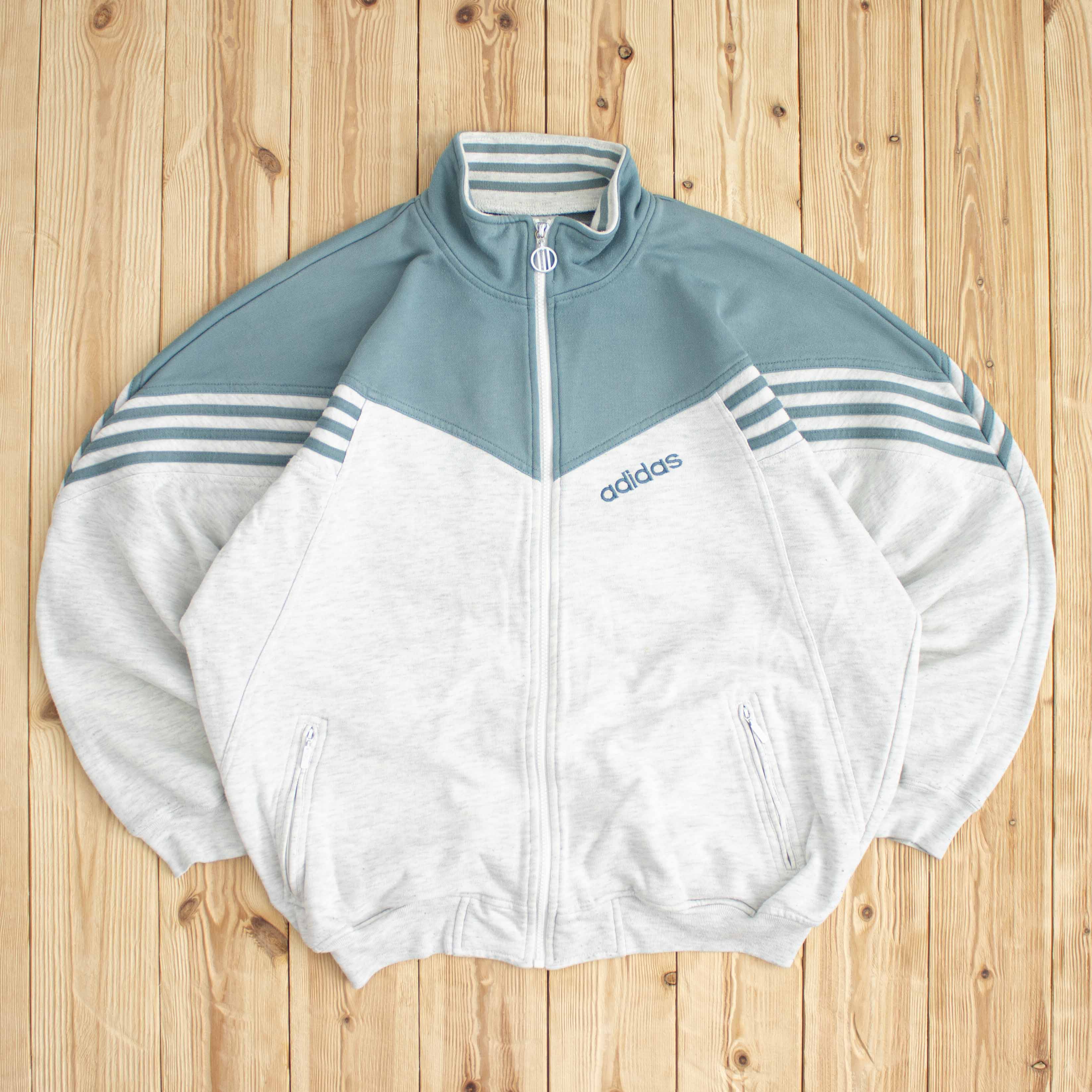 (L) Vintage Adidas Embroidered Full-Zip Sweatshirt