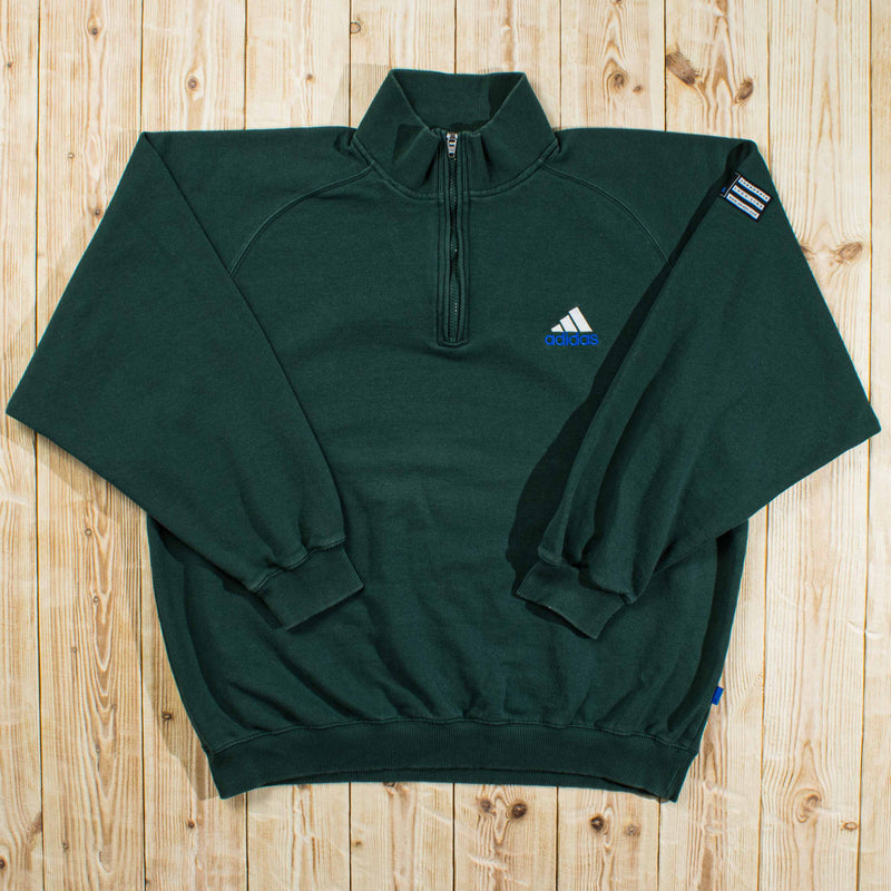 (L/XL) Vintage Adidas Essential Embroidered Quarter-Zip