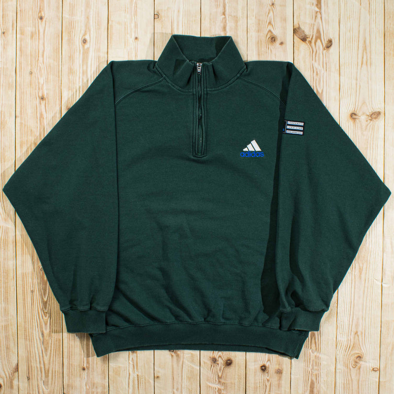 (L/XL) Vintage Adidas Essential Embroidered Quarter-Zip