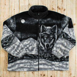 (XL) Vintage Wolf Full-Zip Fleece Sweatshirt/Jacket