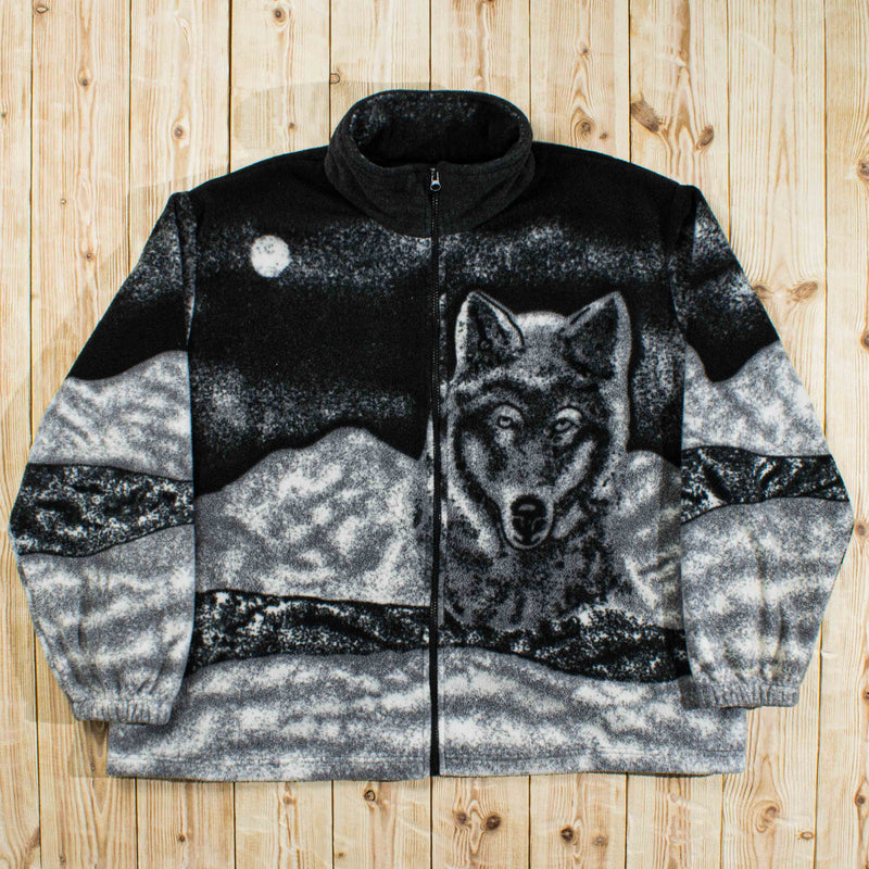 (XL) Vintage Wolf Full-Zip Fleece Sweatshirt/Jacket