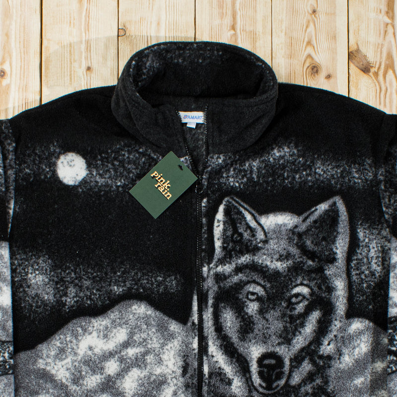 (XL) Vintage Wolf Full-Zip Fleece Sweatshirt/Jacket