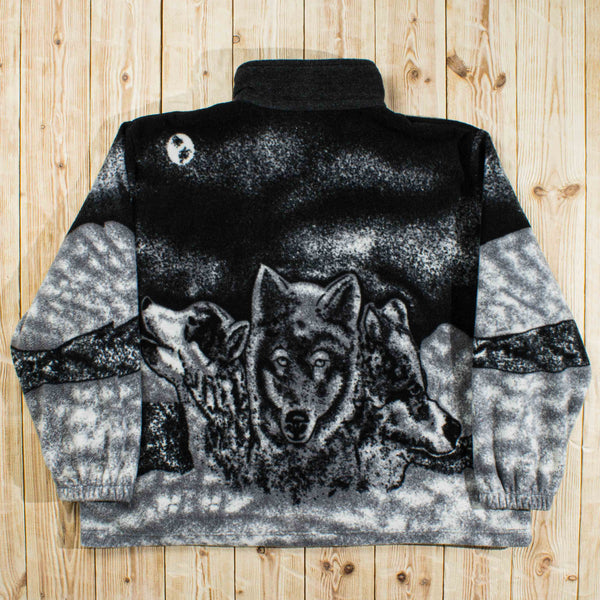 (XL) Vintage Wolf Full-Zip Fleece Sweatshirt/Jacket