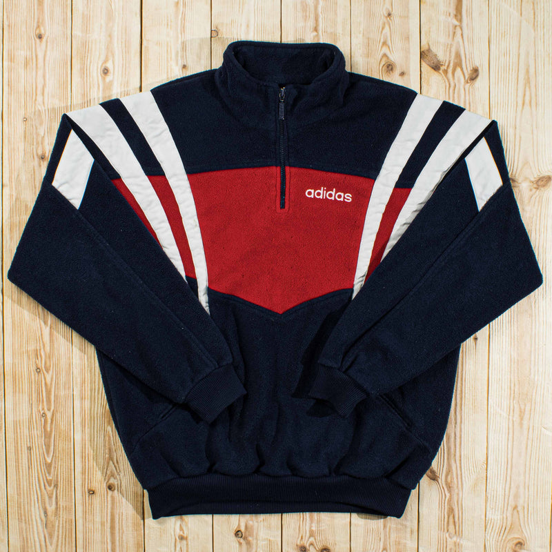 (L) Vintage Adidas Embroidered Fleece Quarter-Zip Sweatshirt