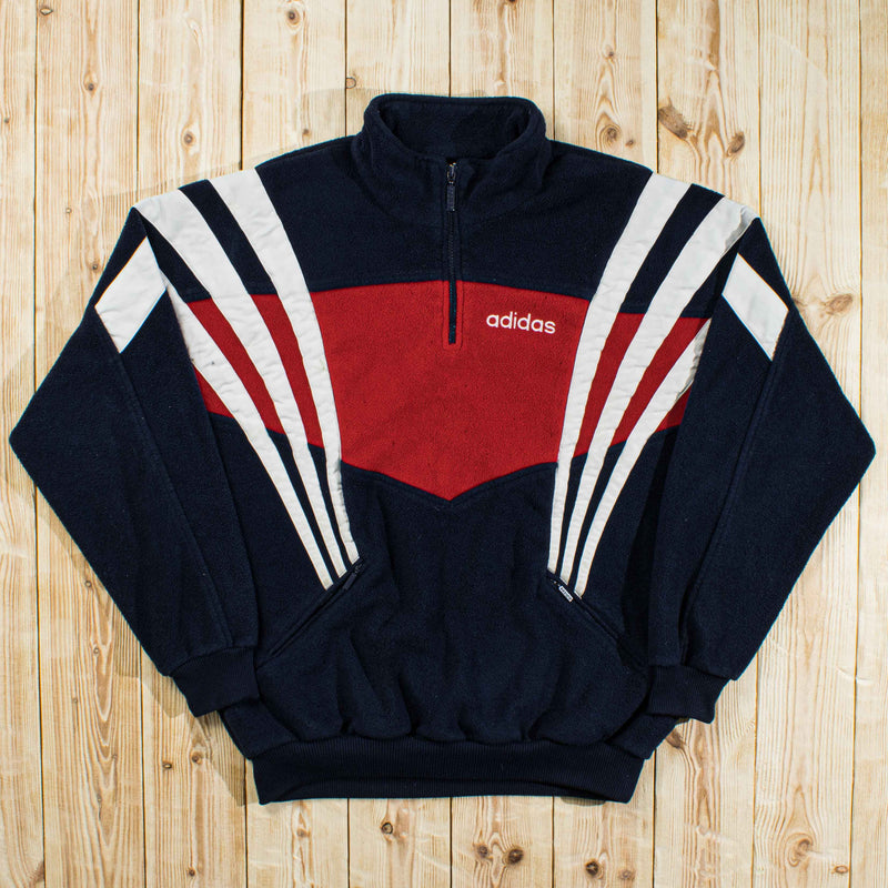 (L) Vintage Adidas Embroidered Fleece Quarter-Zip Sweatshirt