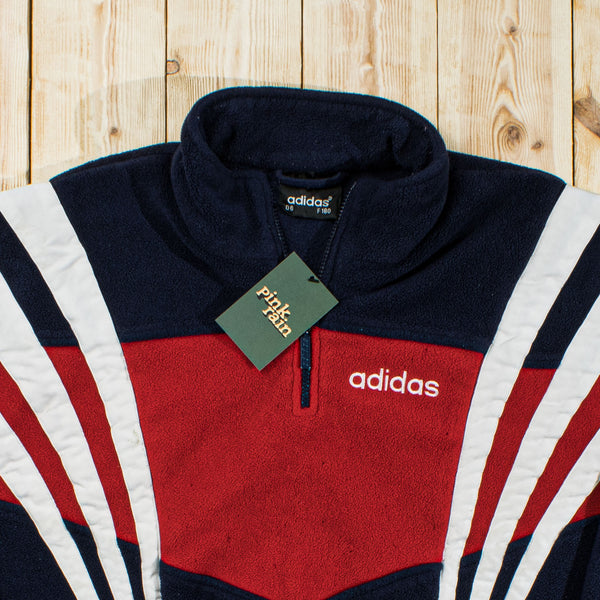 (L) Vintage Adidas Embroidered Fleece Quarter-Zip Sweatshirt