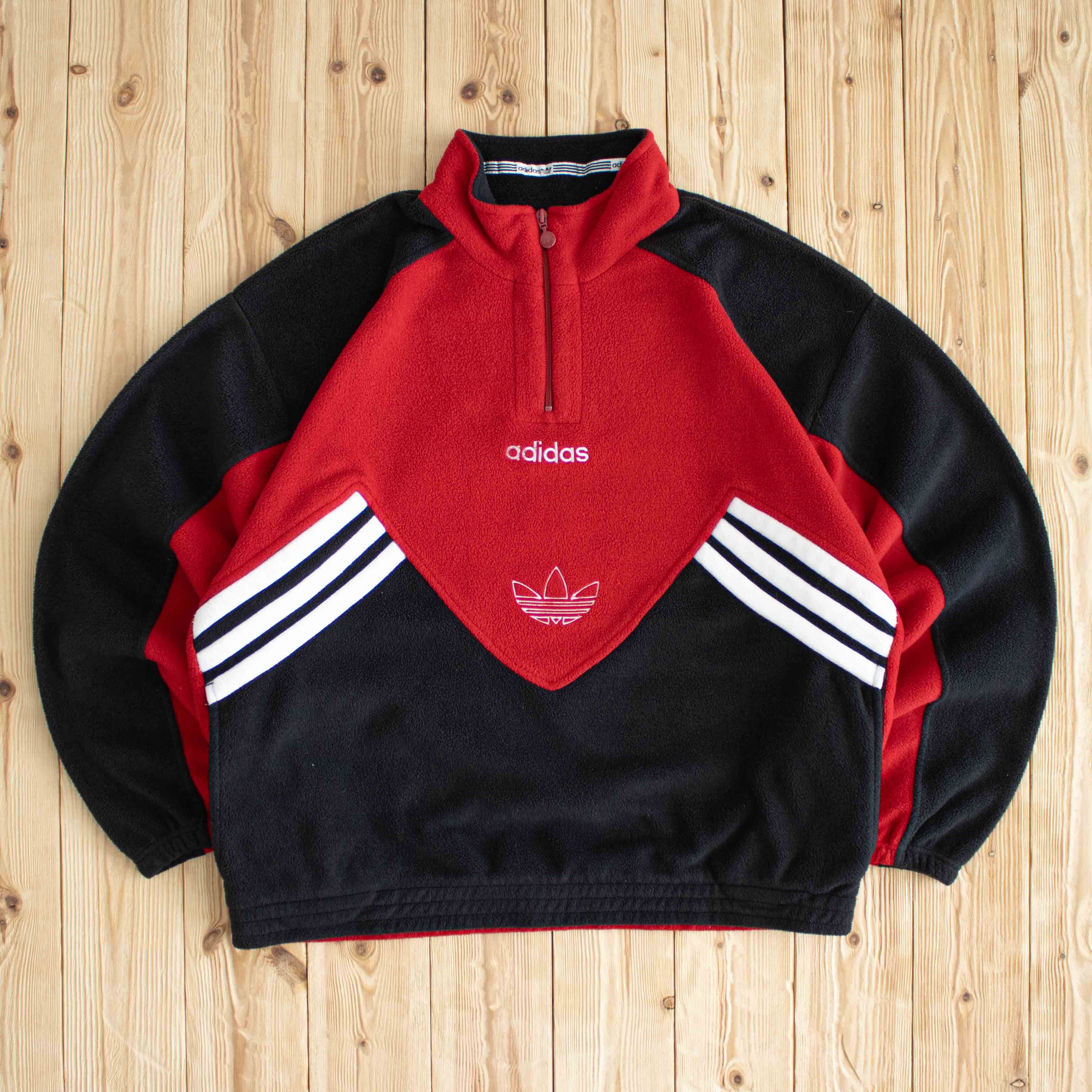 (L) Vintage Adidas Embroidered Fleece Quarter-Zip Sweatshirt