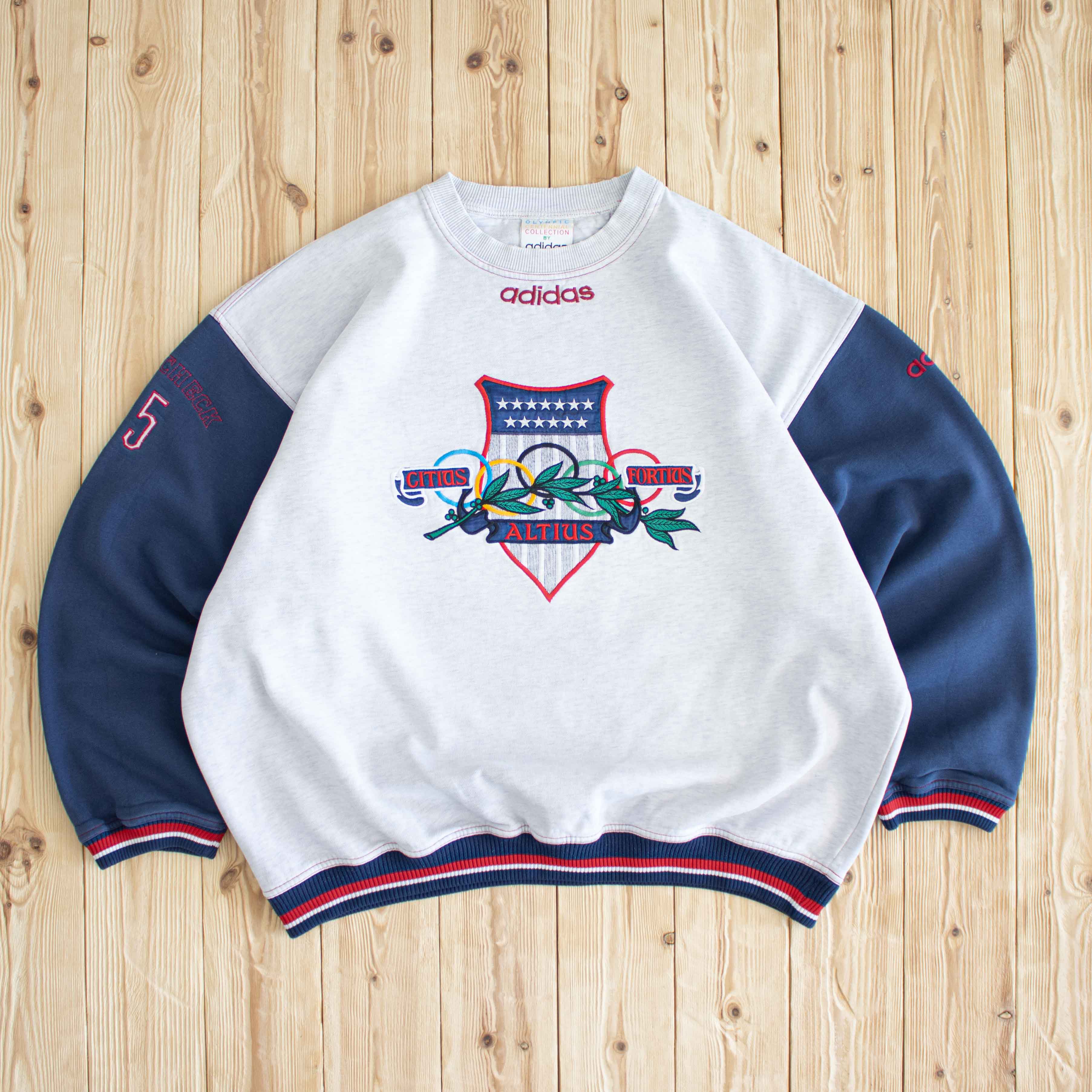 (L/XL) Vintage Adidas Olympics 'Citius Altius Fortius' Embroidered Sweatshirt