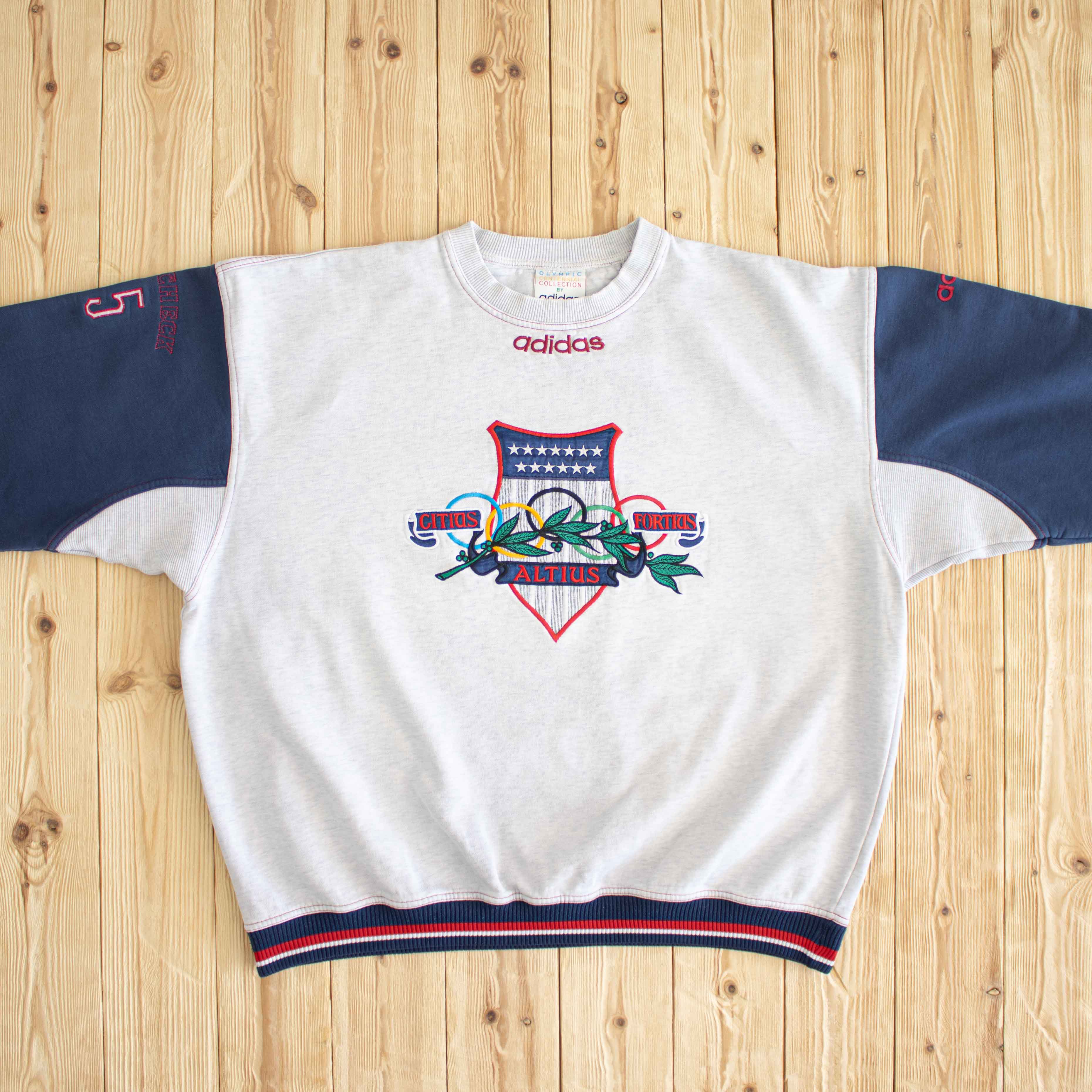 (L/XL) Vintage Adidas Olympics 'Citius Altius Fortius' Embroidered Sweatshirt