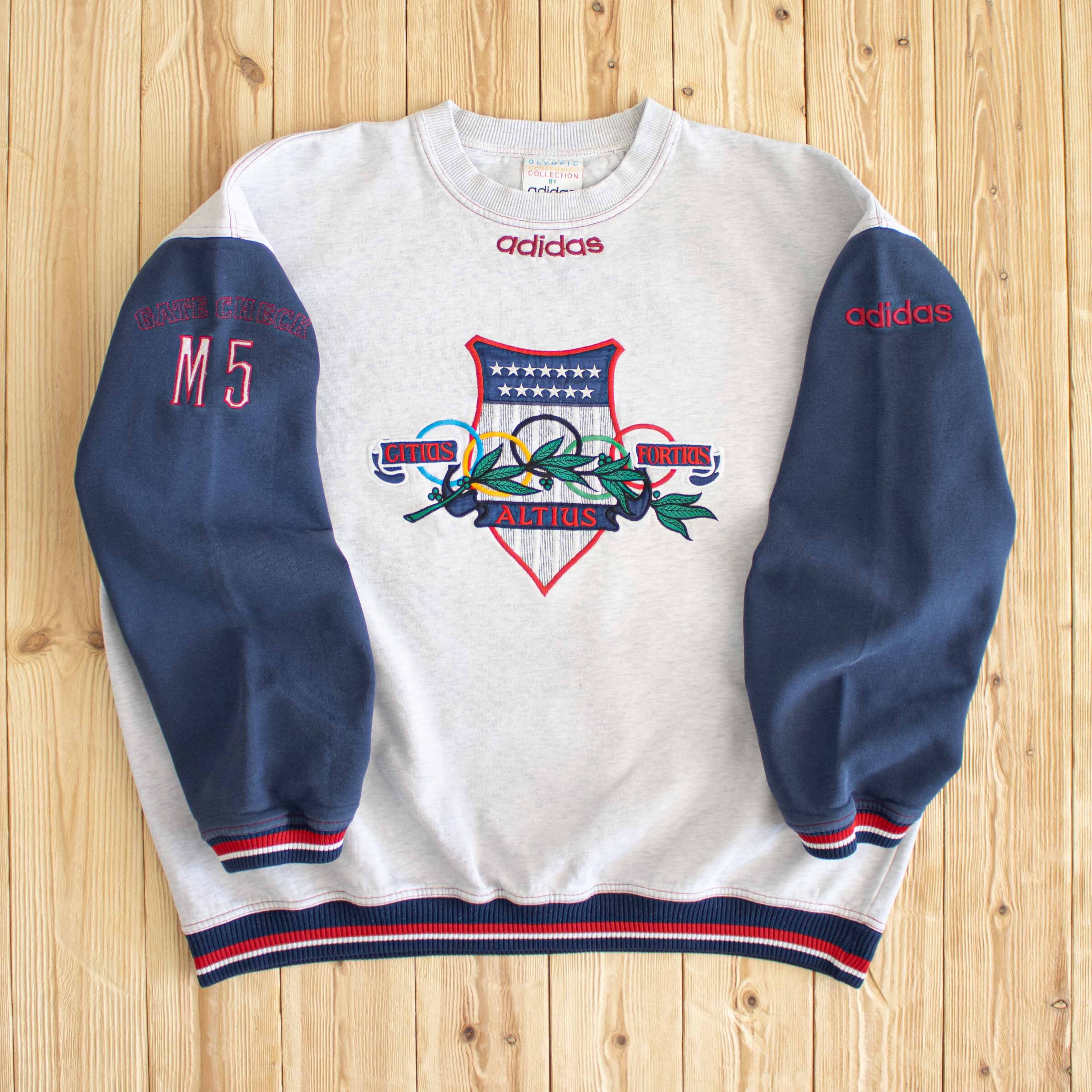 (L/XL) Vintage Adidas Olympics 'Citius Altius Fortius' Embroidered Sweatshirt