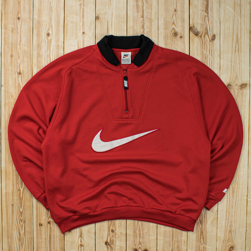 (L) Vintage Nike Swoosh Embroidered Quarter-Zip Sweatshirt