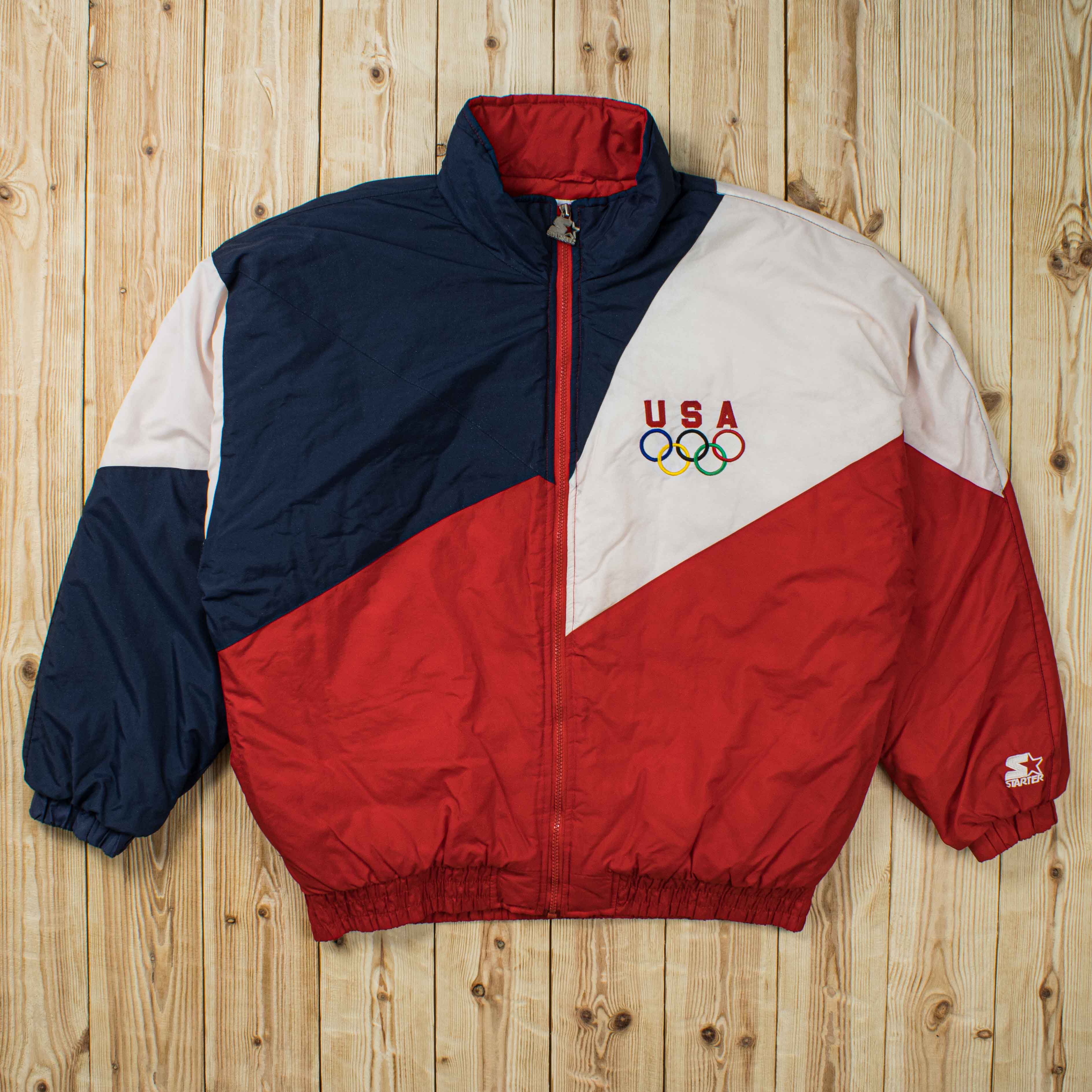 (XL) Vintage Starter USA Olympic Team Embroidered Puffer Jacket