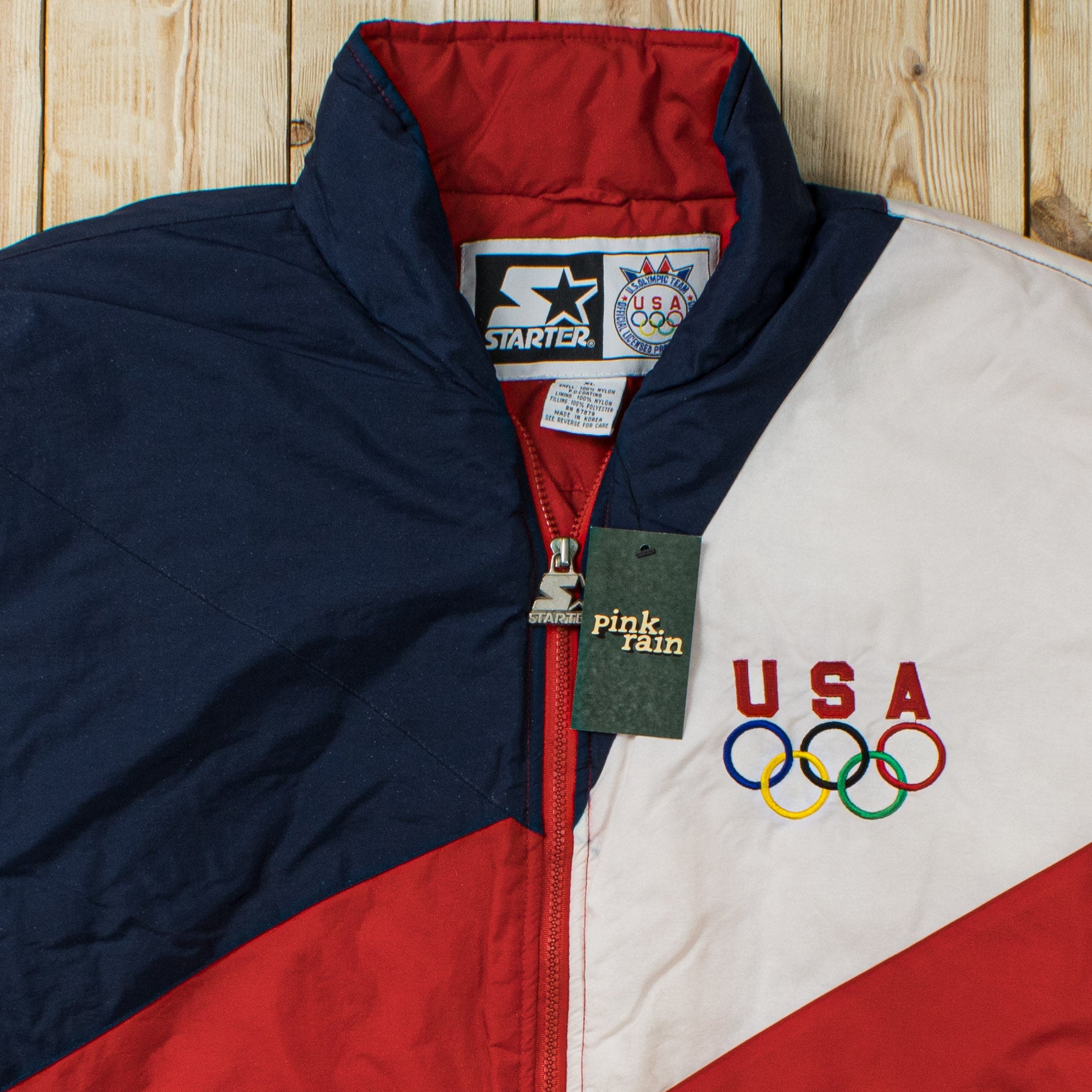 (XL) Vintage Starter USA Olympic Team Embroidered Puffer Jacket