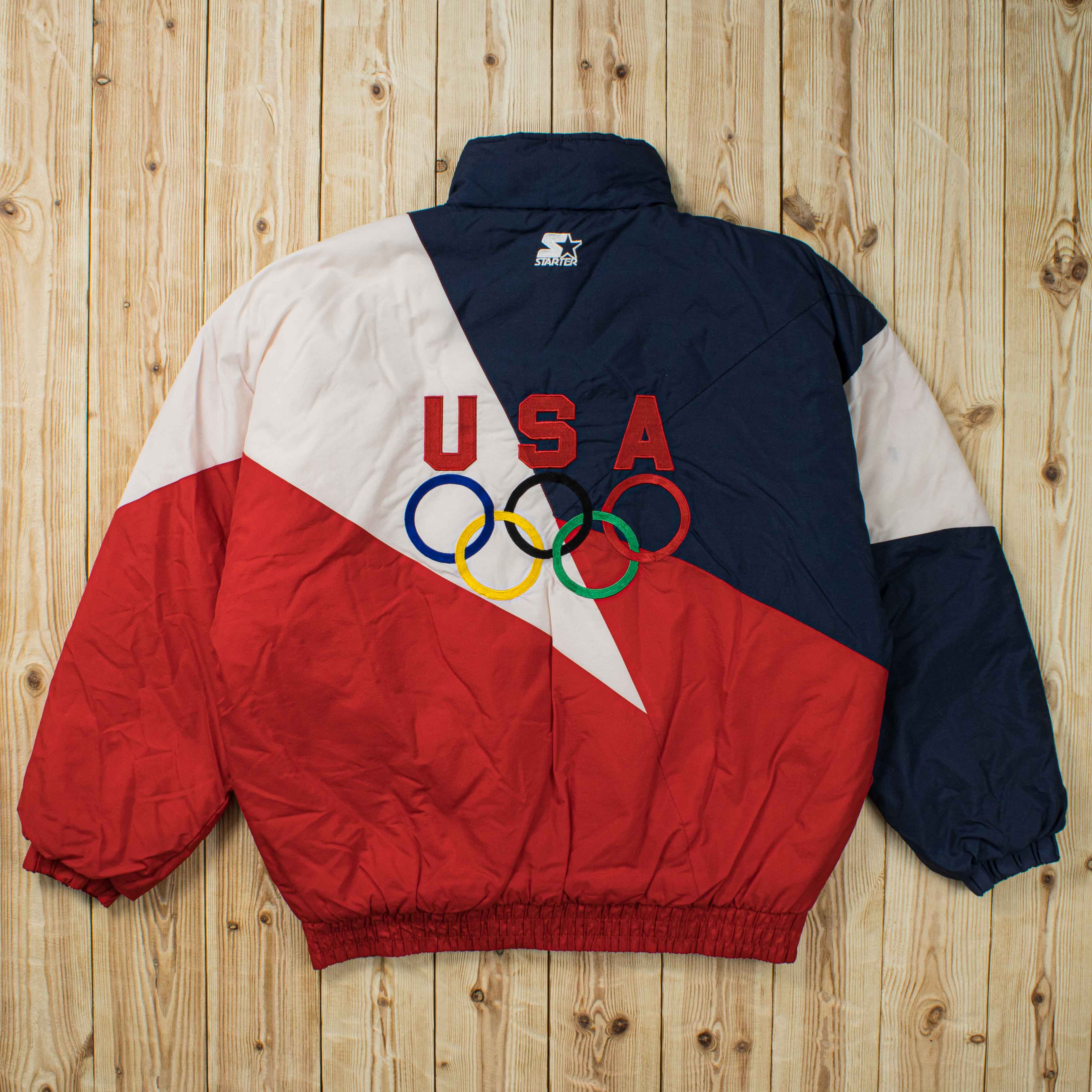 (XL) Vintage Starter USA Olympic Team Embroidered Puffer Jacket