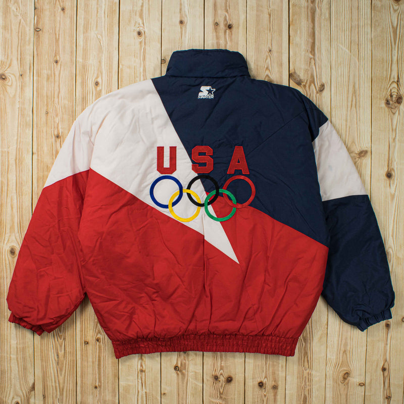(XL) Vintage Starter USA Olympic Team Embroidered Puffer Jacket
