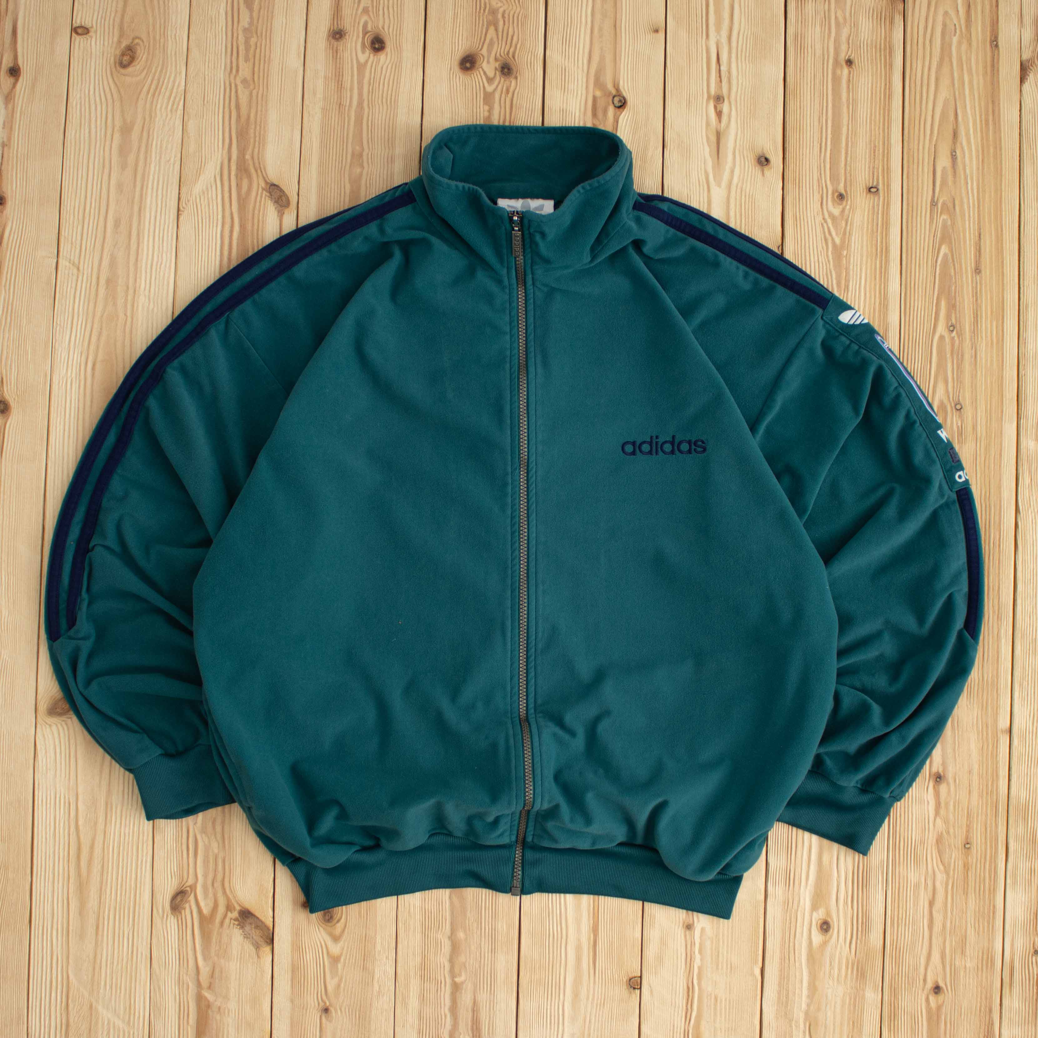 (L) Vintage Adidas 'One World' Embroidered Full-Zip Sweatshirt