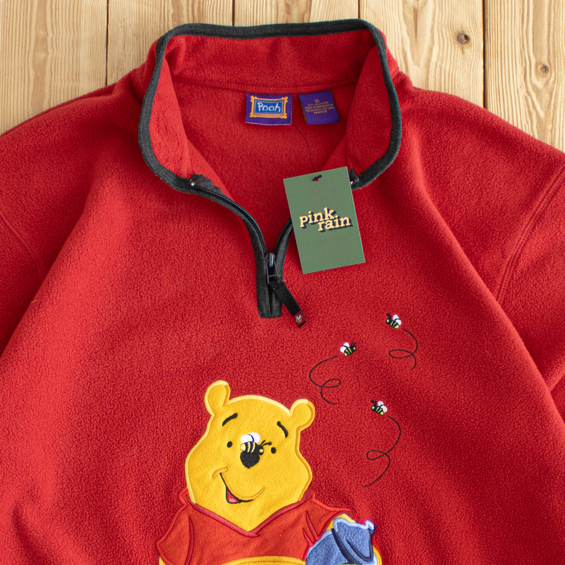 (L) Vintage Winnie The Pooh Embroidered Fleece Quarter-Zip